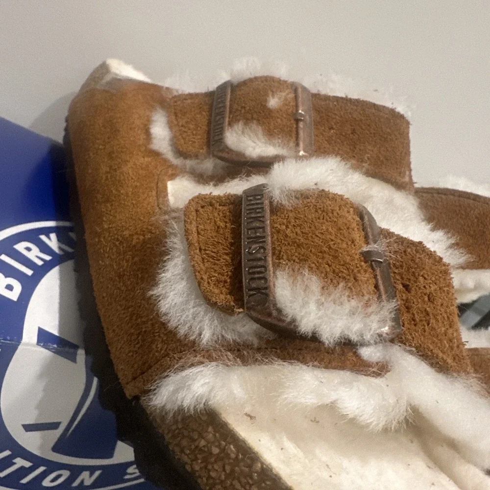 Birkenstock Unisex EU 43 M10W12 Reg Arizona Shearling Suede Leather Sandal Mink